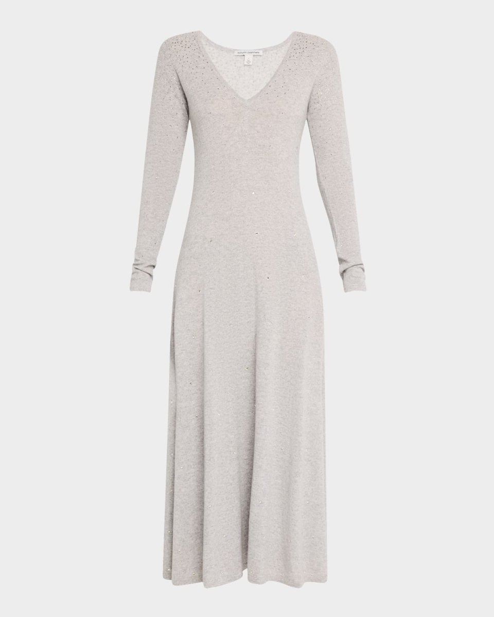 Rhinestone Cashmere Midi Sweater Dress